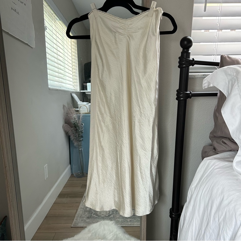 Champagne Satin Midi Skirt